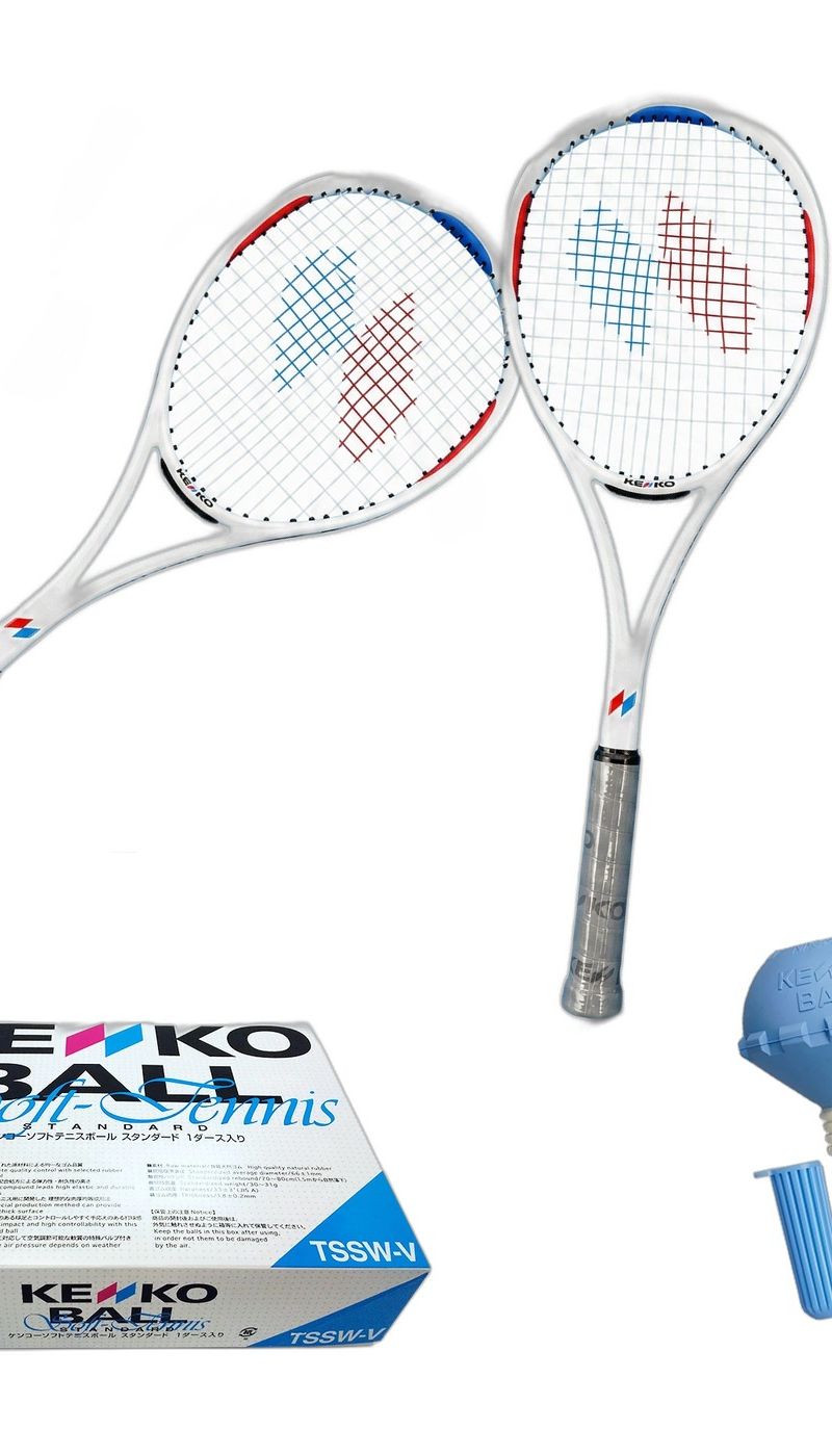 Zestaw startowy soft tenis, białe rakiety – zawartość zestawu